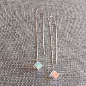 Sterling Silver Ear Thread Earrings with Swarovski AB Beads - New Item (3.5")